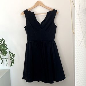 Little black dress plunging neckline and A-line skirt